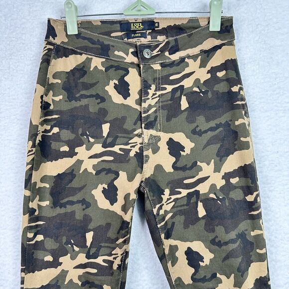 Y2K 90"s L&B Lucky & Blessed Bell Bottom Flared Jeans Camo Sz 4 (27x28)  Stretch - Picture 2 of 14